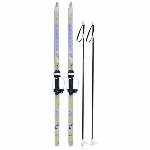 Лыжи подростковые 'Ski Race' 150/110 см, унив. крепление, с палками стеклопластик серые.