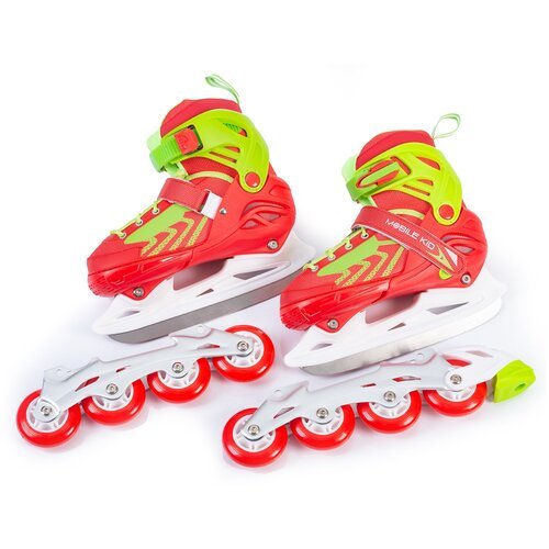 Раздвижные коньки-ролики MOBILE KID Uni Skate (2 в 1), размер M (31-34), красно-зелёный