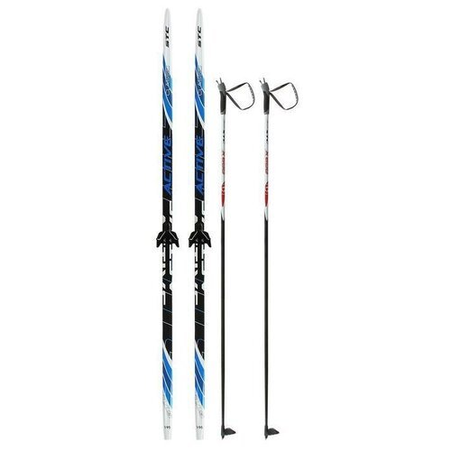 Комплект лыжный: пластиковые лыжи 195 см с насечкой, стеклопластиковые палки 155 см, крепления NN75 мм бренд ЦСТ Step , цвета микс