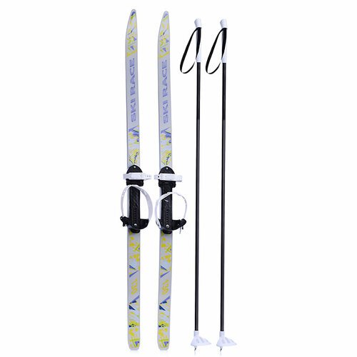 Лыжи подростковые 'Ski Race' 130/100 см, унив. крепление, с палками стеклопластик серые.
